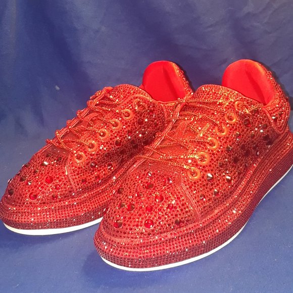 AZALEA WANG BLINGED OUT FLAT SNEAKER IN RED - Picture 7 of 8